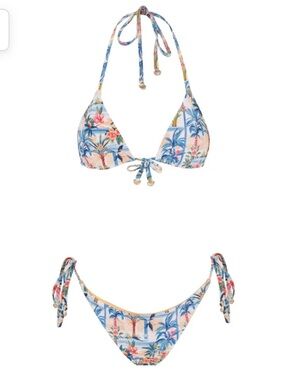 Escape to Paradise Tropical Floral Triangle Tie Bikini Set with Seashell Detail